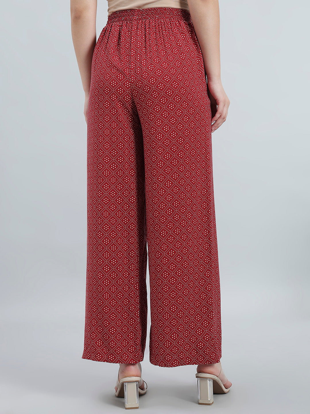 Red Woven Viscose Printed Palazzo
