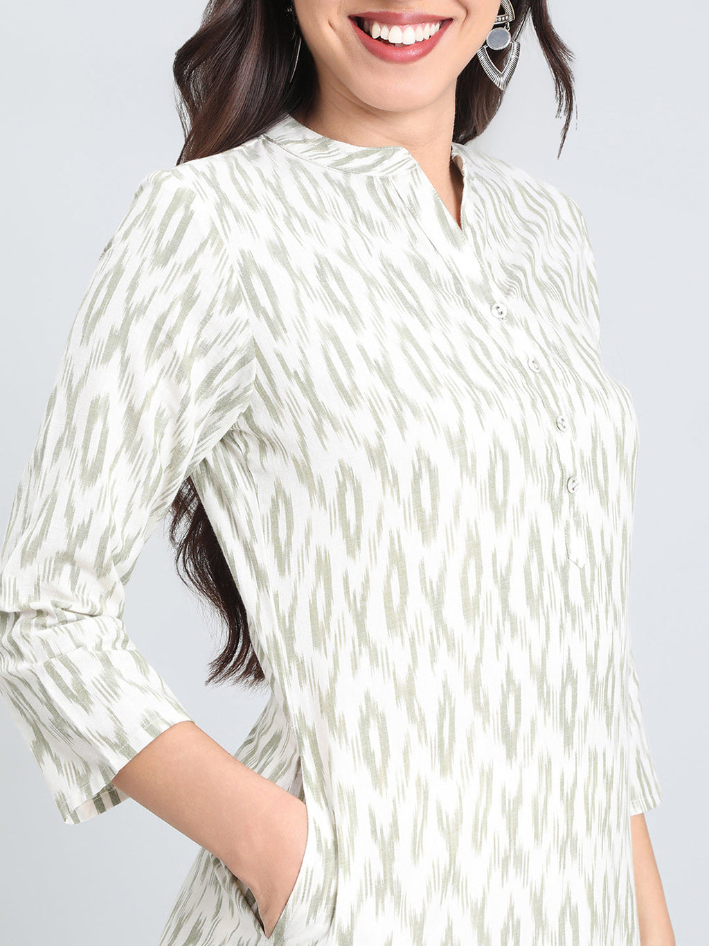 Cotton Ikat Print Straight Kurta