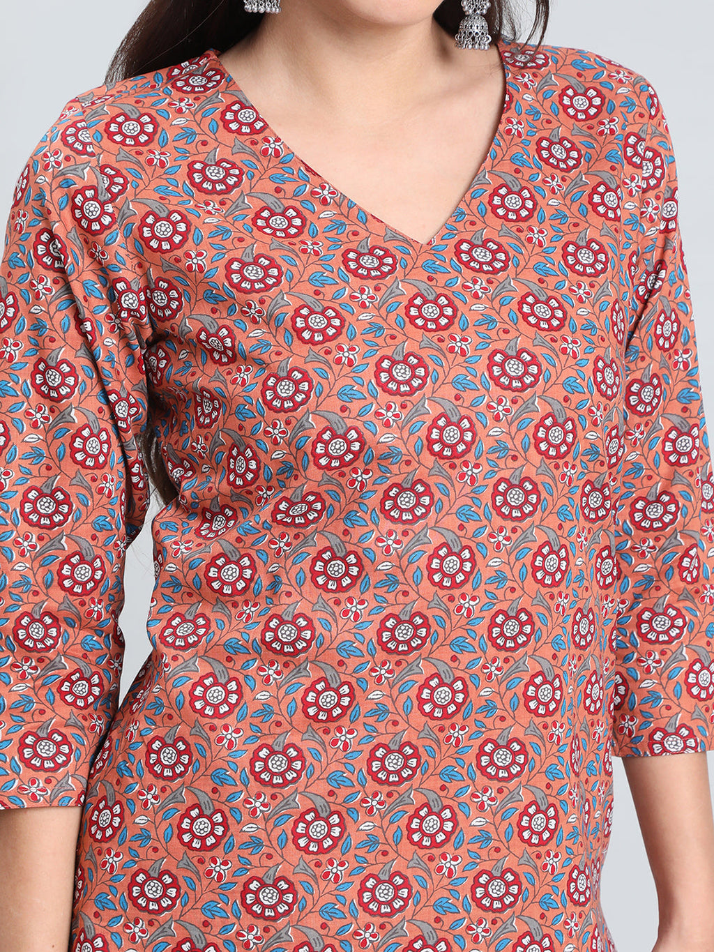 Cotton Ajrakh Floral Print Straight Kurta