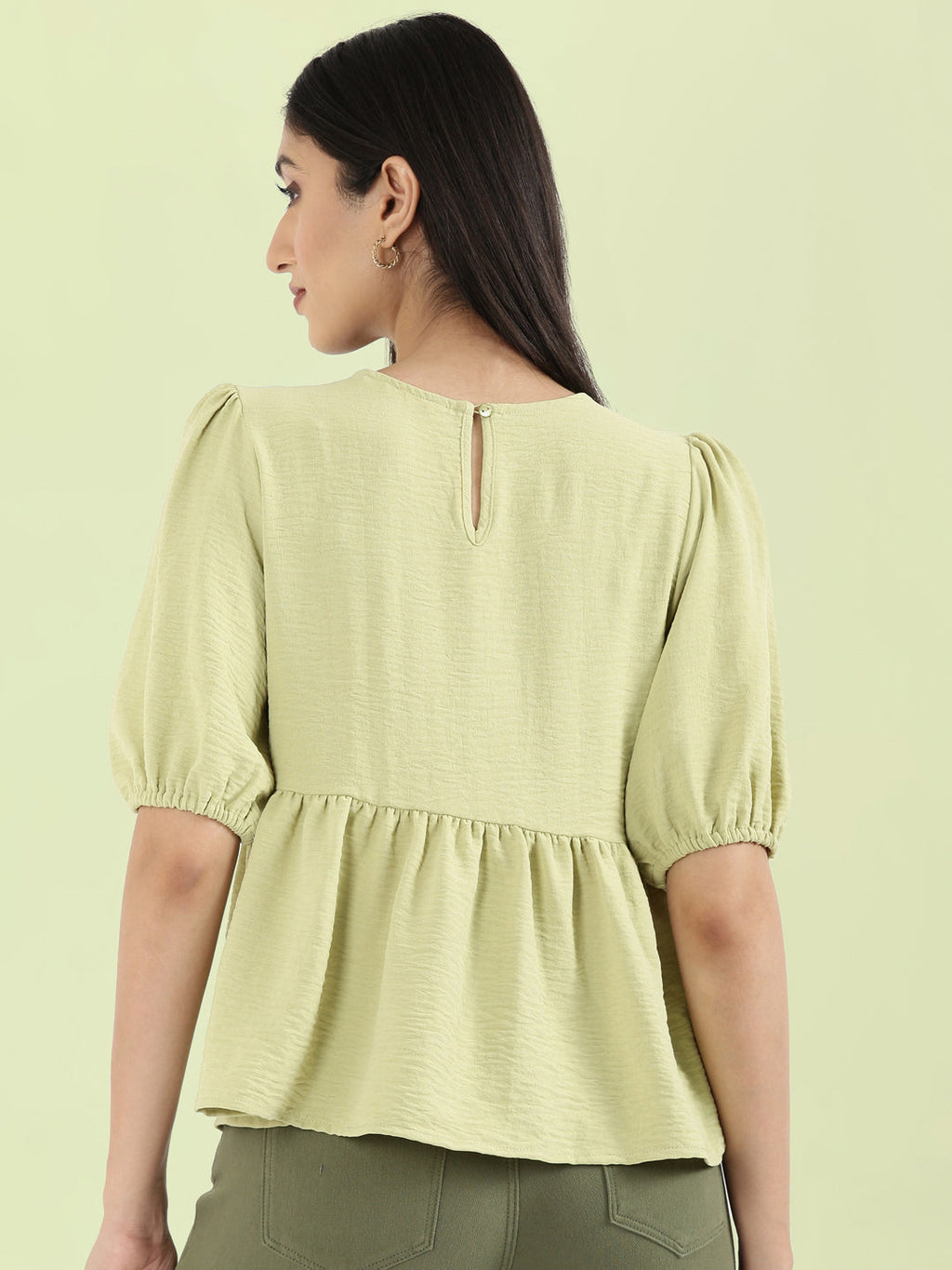 Hammered Crew Neck Peplum Top
