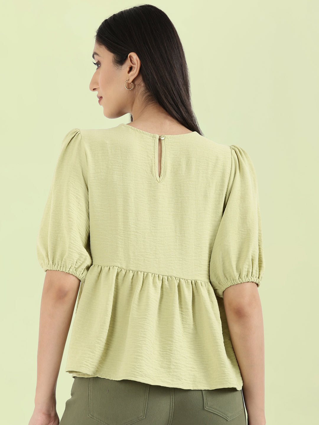 Hammered Crew Neck Peplum Top