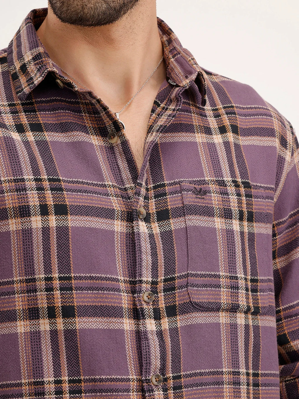 Comfort Fit Herringbone Checkered Shirt | Purple