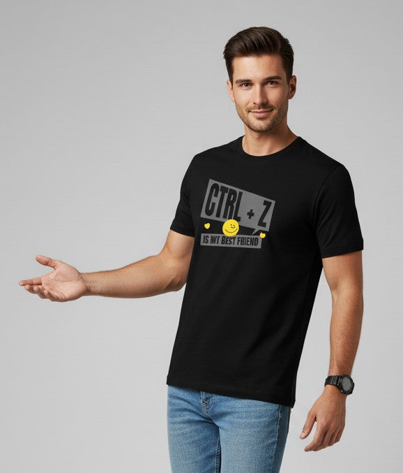 Men Printed Black Cotton Tshirt