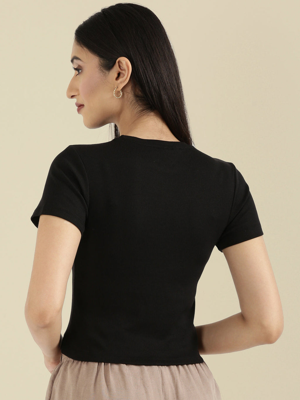 Rib Cotton Round Neck Crop Top