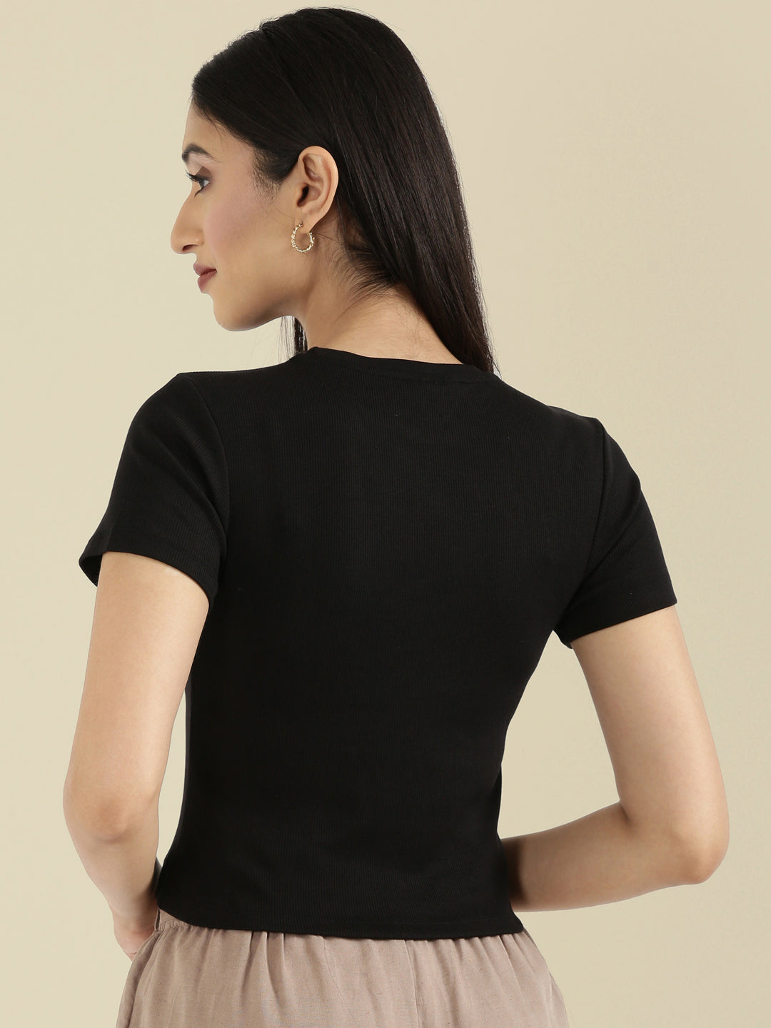 Rib Cotton Round Neck Crop Top