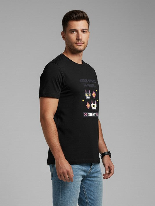 Men Printed Black Cotton Tshirt