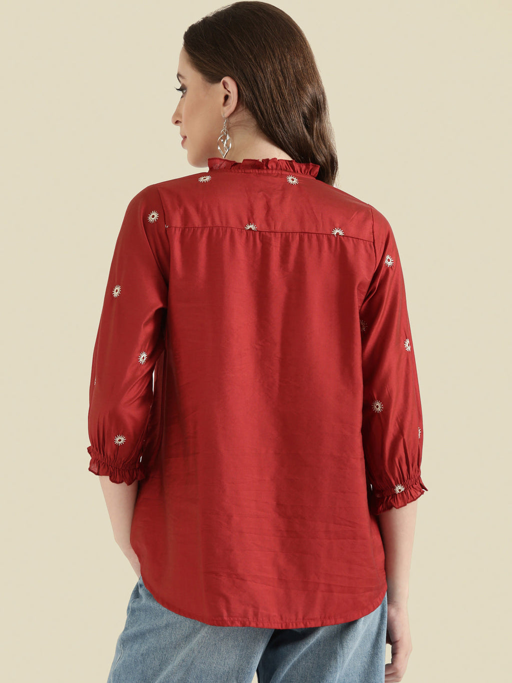 Viscose Zari Embroidery Frill Collar Festive Blouse