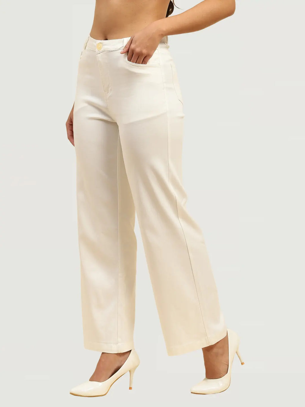 White Stretchable Loose Fit Trouser