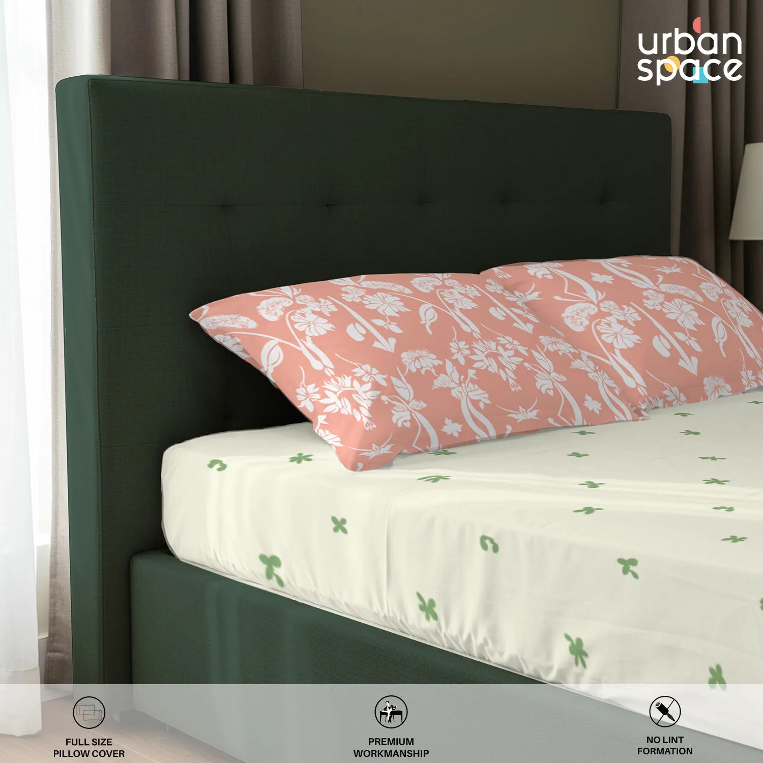 Serene 200 TC 100% Cotton Bedsheet with Pillow Covers - Ivy Bloom Peach