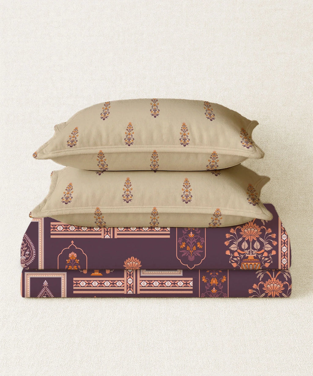 Home Essential Royal Bloom Queen Bedsheet Set, Mirabella Coral | 144TC Cotton| 2 Pillow Covers