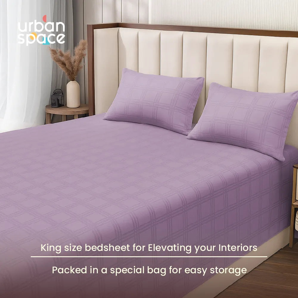 300 TC Super Soft King Bedsheet, Self Woven Checks Design - Soft Mauve Checks