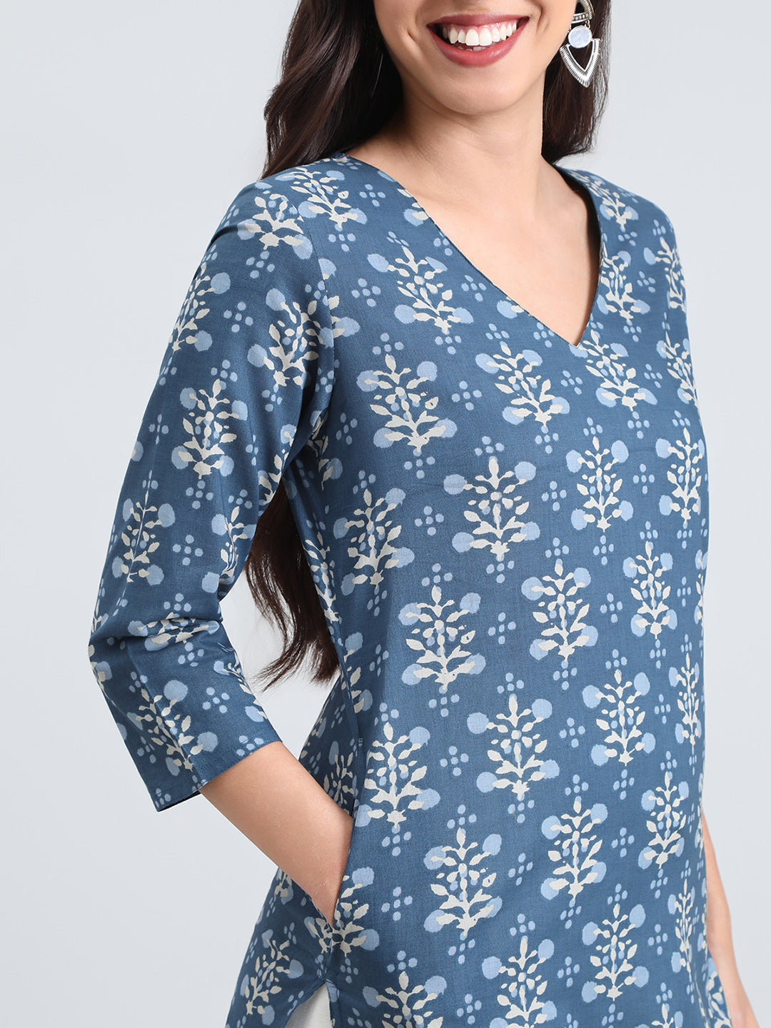 Cotton Floral Block Print Straight Kurta
