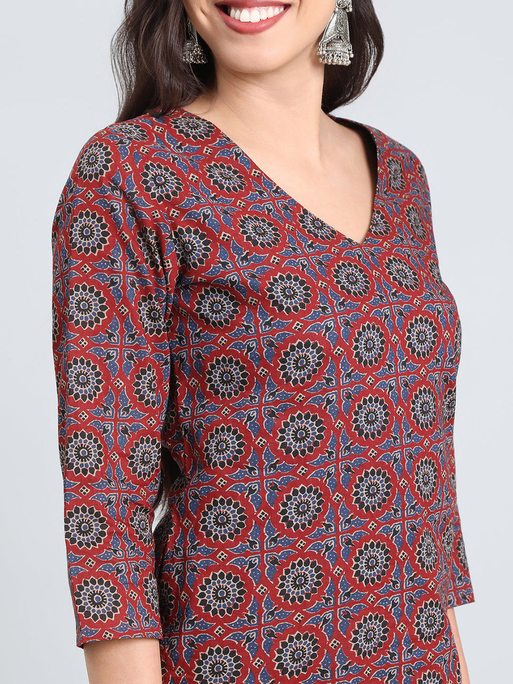 Cotton Ajrakh Medallion Print Straight Kurta
