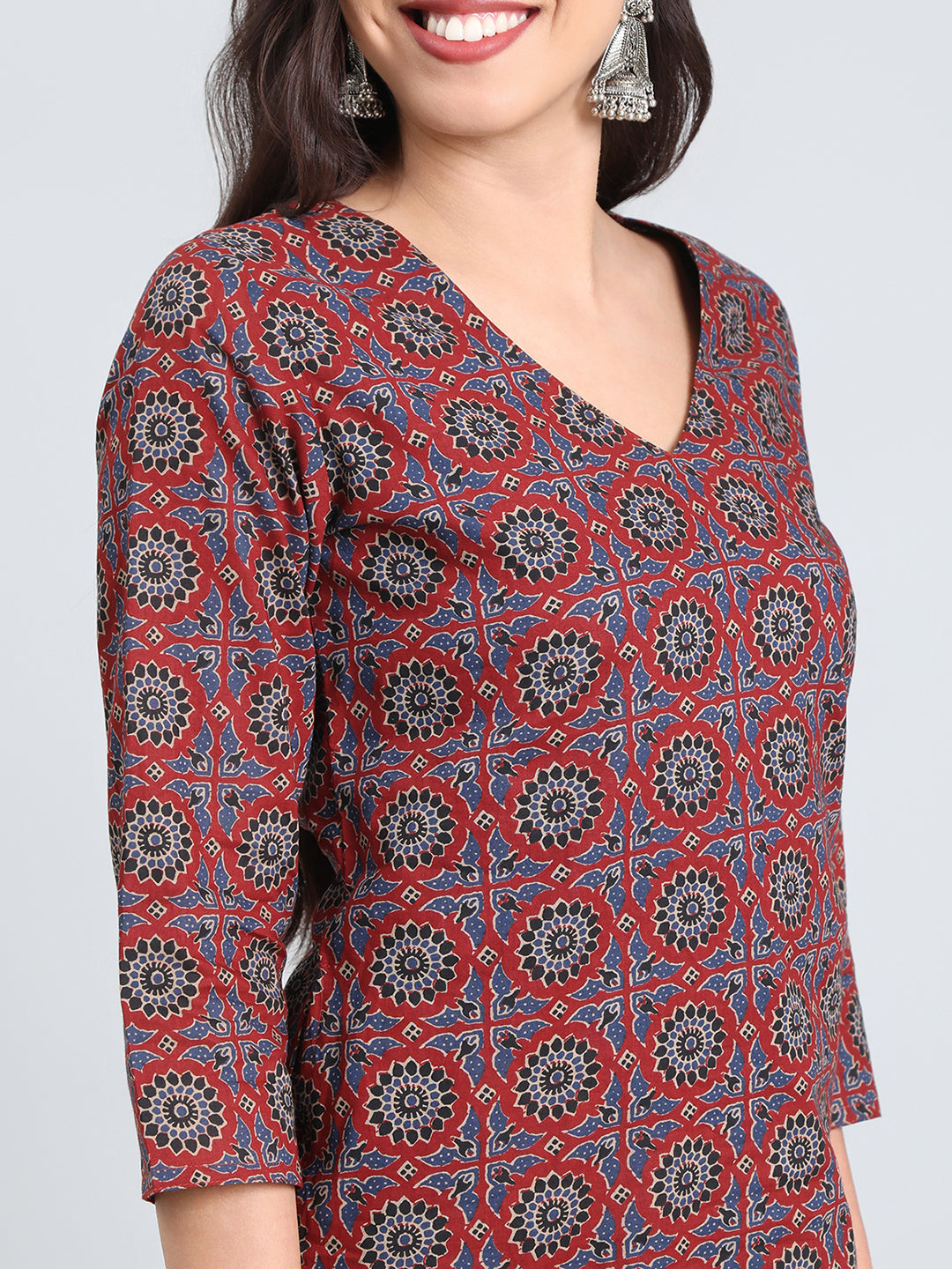 Cotton Ajrakh Medallion Print Straight Kurta