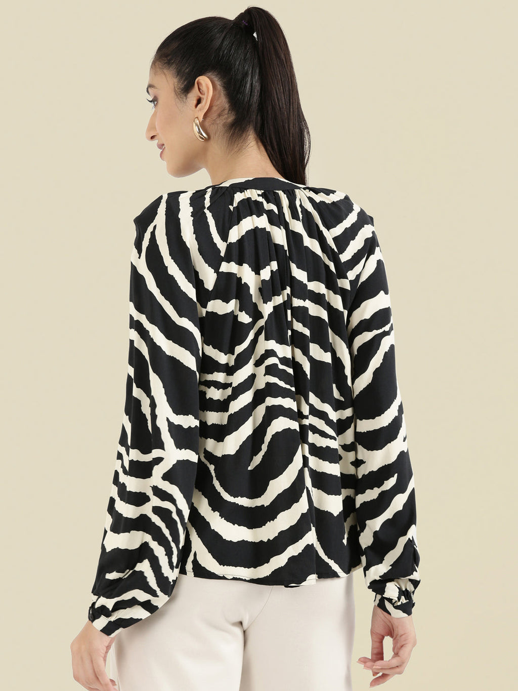 Viscose Loose Fit Mandarin Collar Printed Blouse