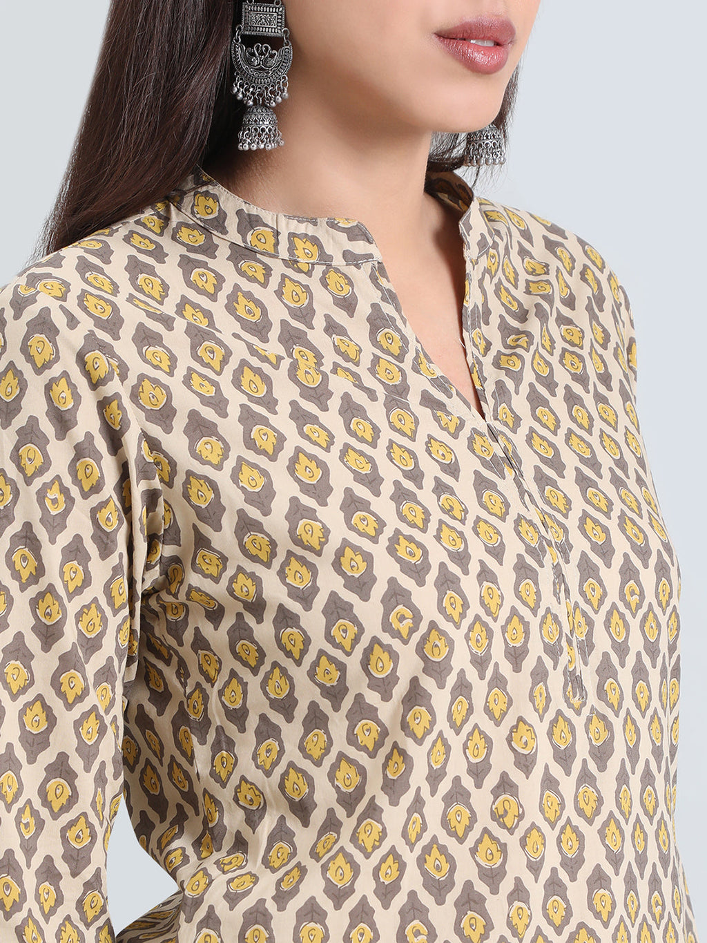 Cotton Ikat Buti Block Print Short Kurti
