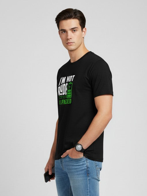 Men Printed Black Cotton Tshirt