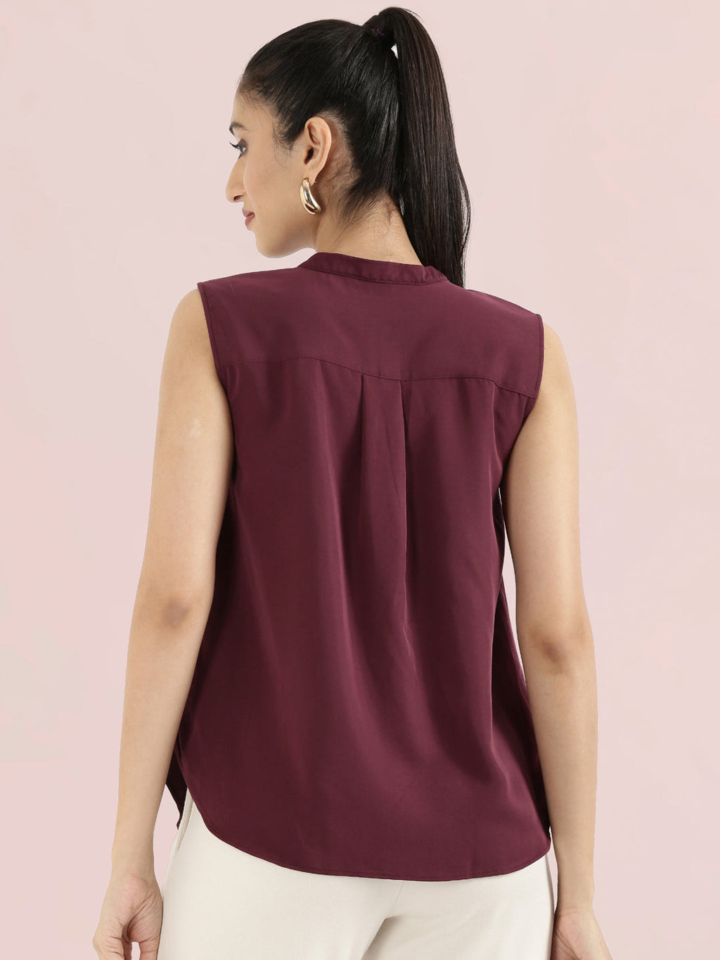Rayon Mandarin Collar Sleeveless Top