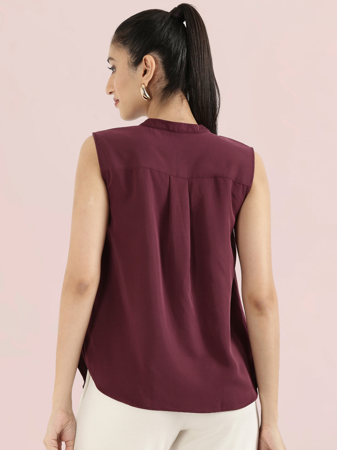 Rayon Mandarin Collar Sleeveless Top