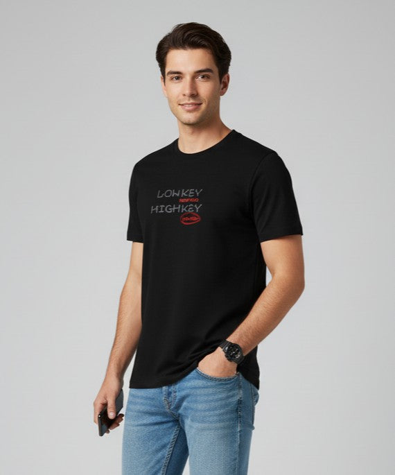 Men Printed Black Cotton Tshirt