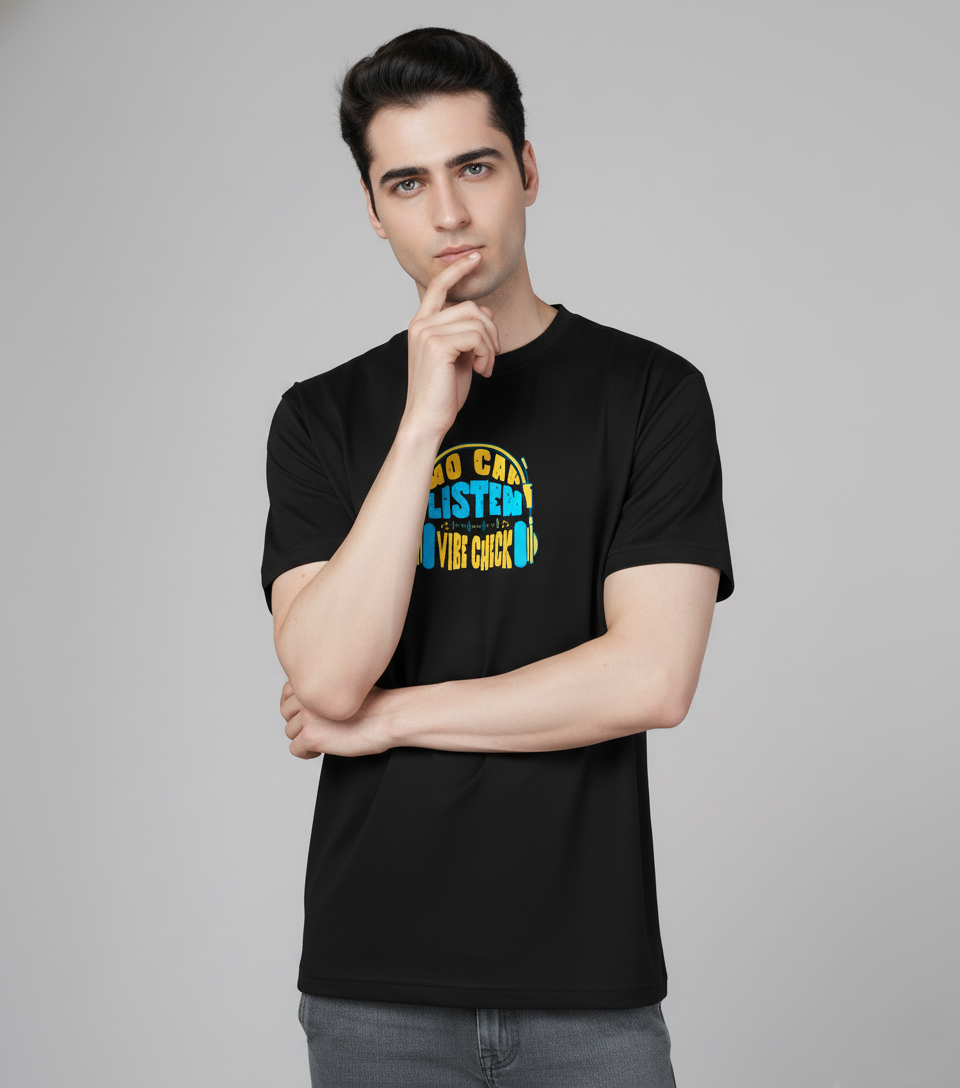 Men Cotton Black Printed Tshirt