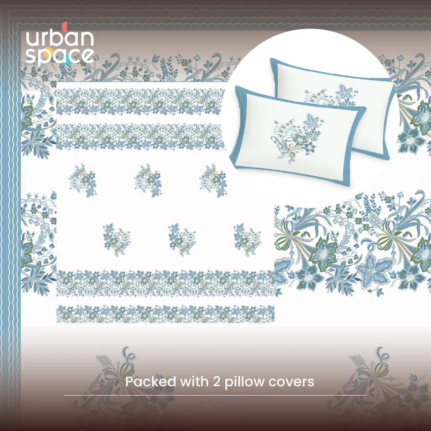 Rajasthani Ethnic 100% Cotton Bedsheet with 2 Pillow Covers - Taarini Blue
