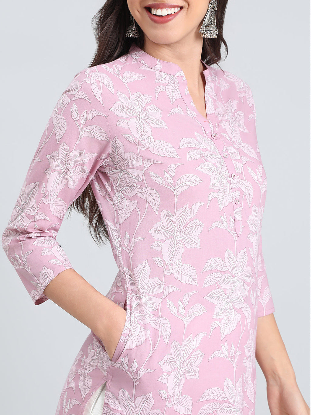 Cotton Floral Block Print Straight Kurta