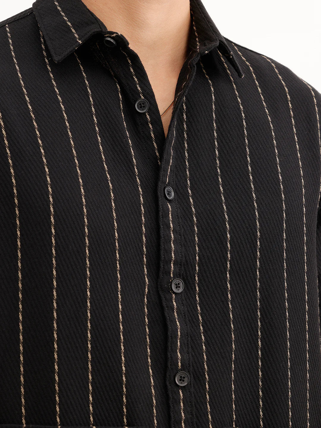 Comfort Fit Striped Textured Shirt  | Black