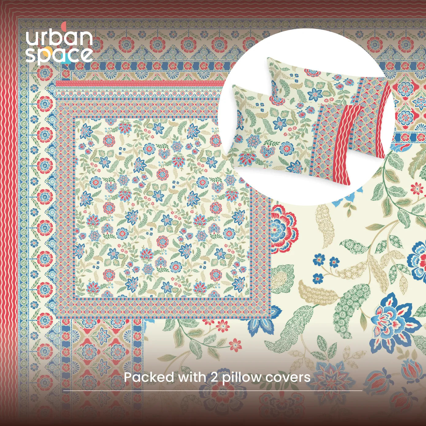 Rajasthani Ethnic 100% Cotton Bedsheet with 2 Pillow Covers - Noorjaal