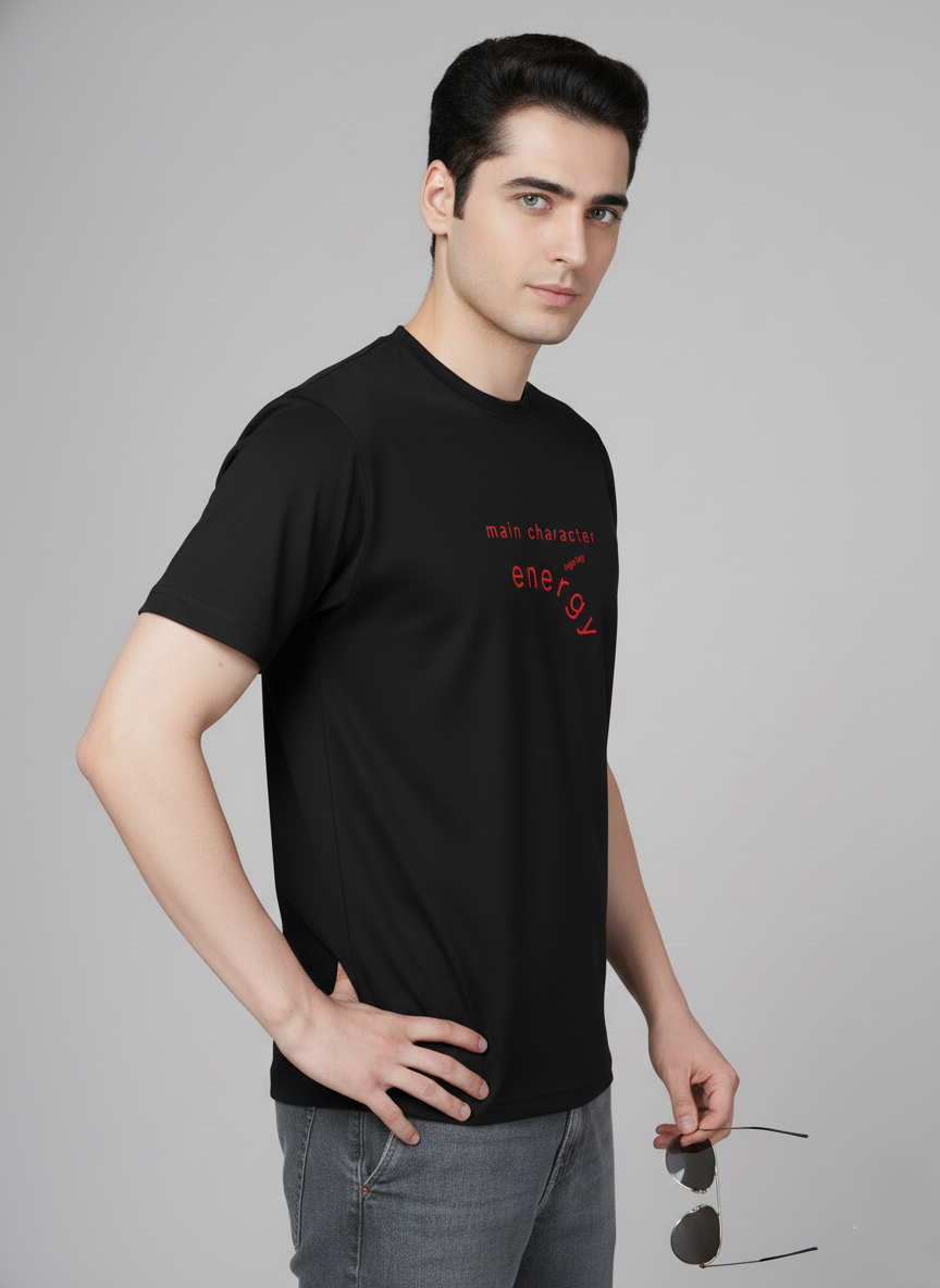 Men Cotton Black Printed Tshirt