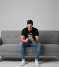 Men Printed Black Cotton Tshirt