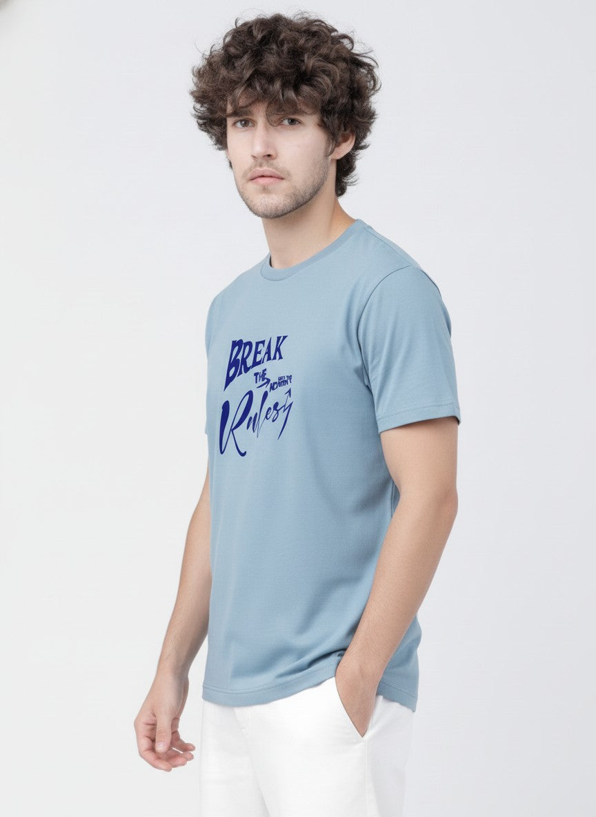 Men Cotton Ice Blue T-Shirt
