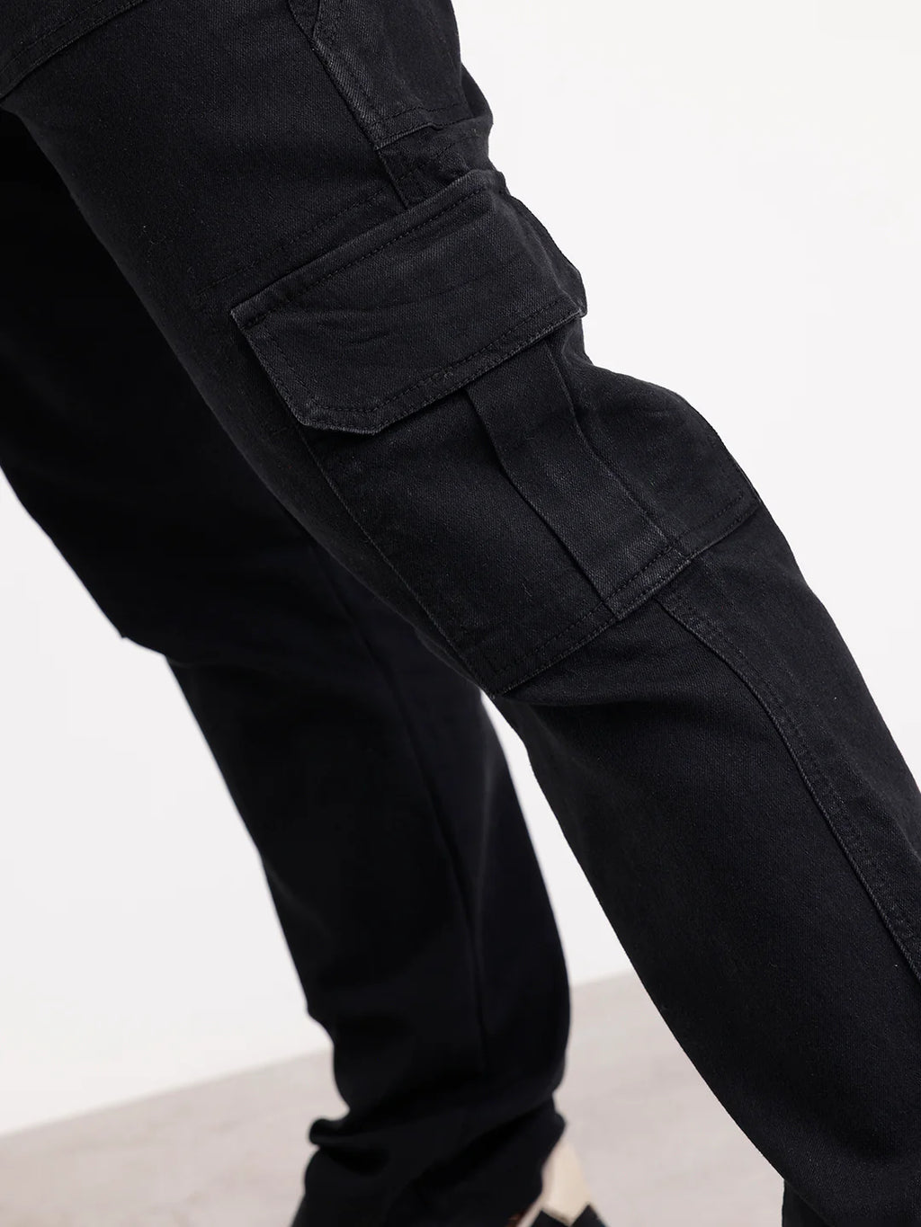 Relaxed Fit Denim Cargo  | Black