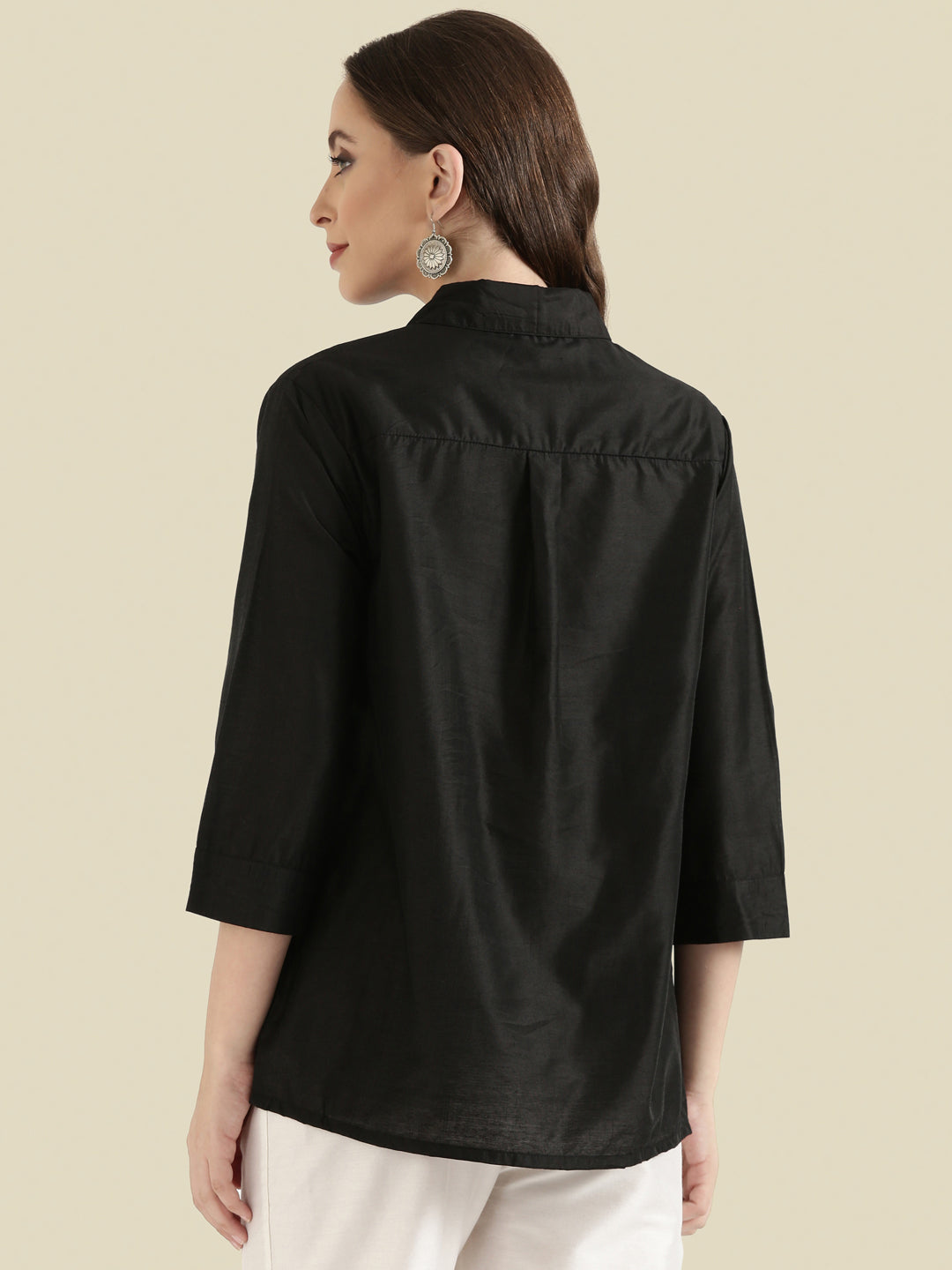 Viscose Sequin Embroidery Classic Collar Blouse