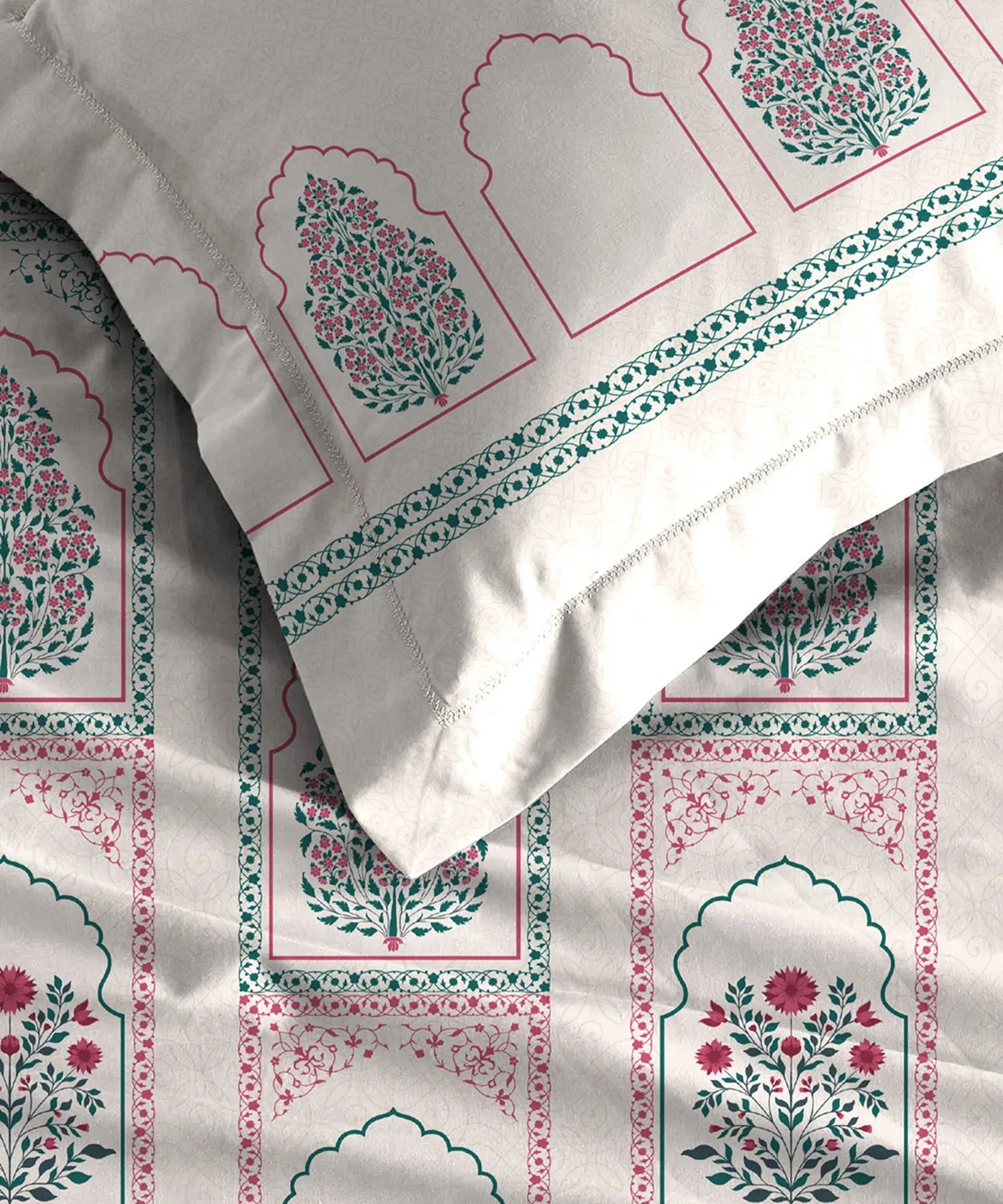 Celebration Queen Bedsheet Set, Mehira Pink | 144 TC Cotton| 2 Pillow Covers