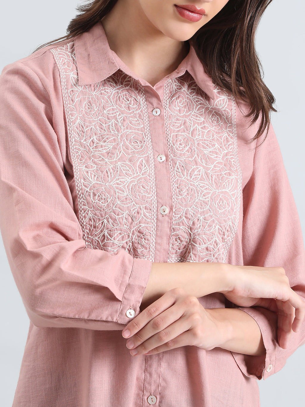 Cotton Thread Embroidered Classic Collar Blouse