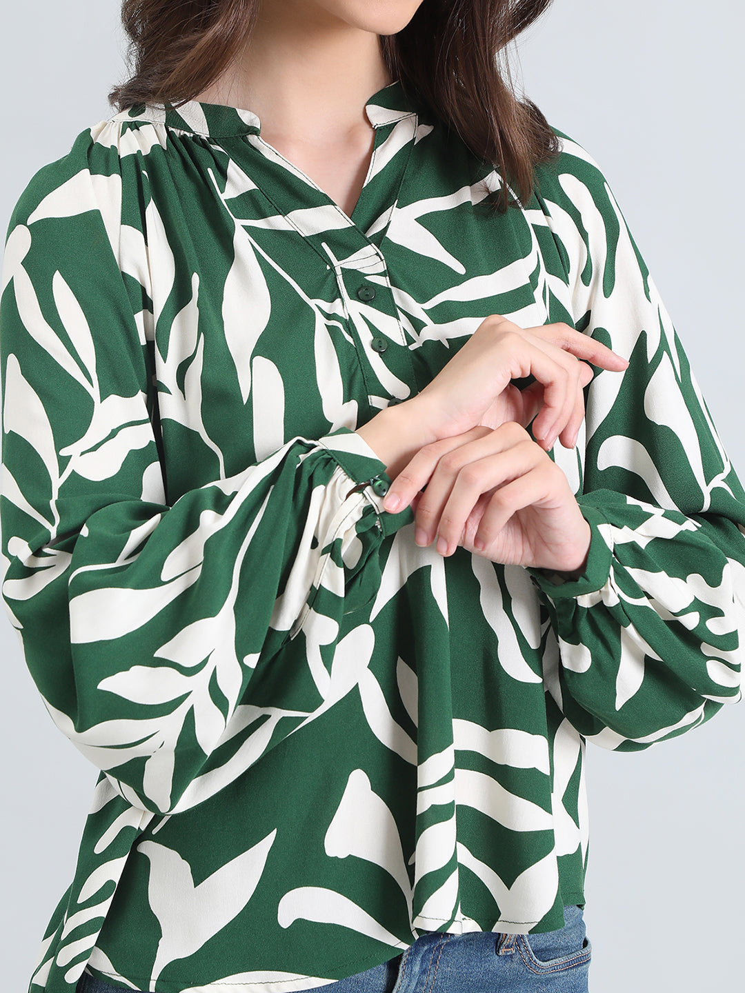 Viscose Loose Fit Mandarin Collar Printed Blouse