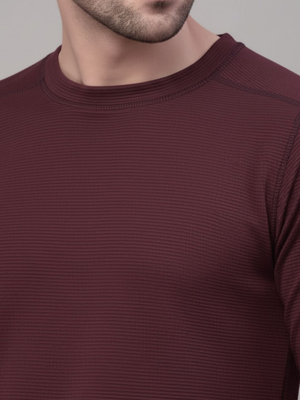Men Wine Round Neck Polyester T-Shirt