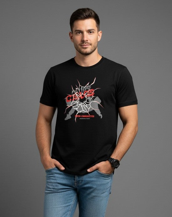 Men Printed Black Cotton Tshirt
