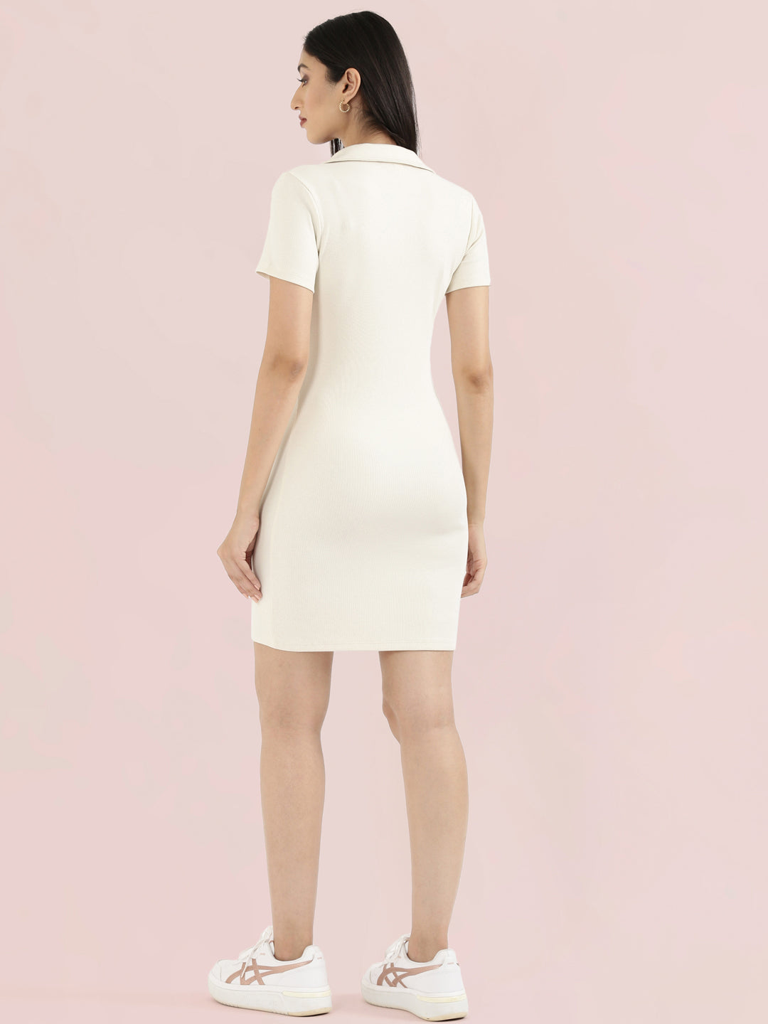 Rib Cotton Slim Fit Polo Neck Short Dress