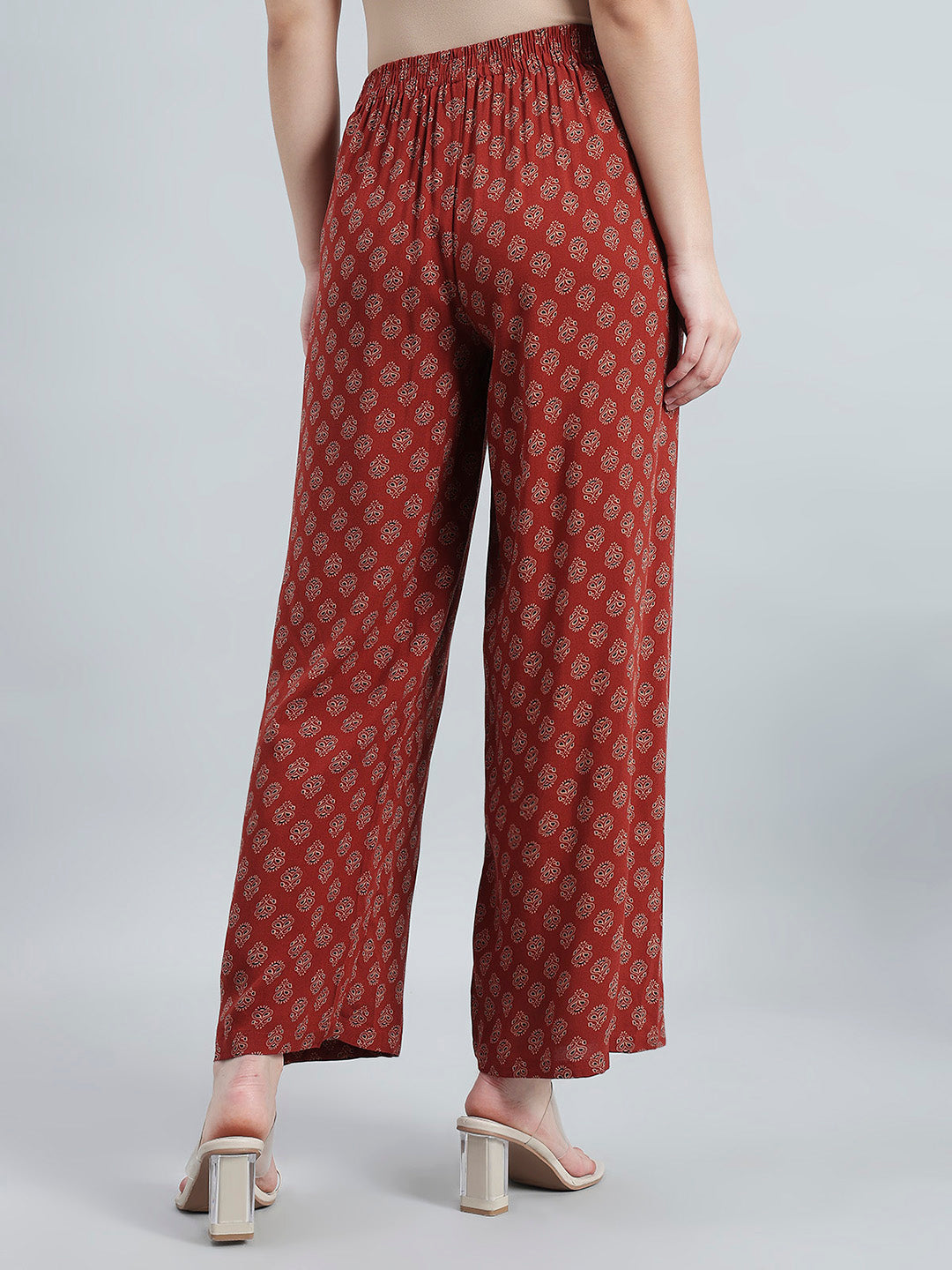 Red Woven Viscose Printed Palazzo