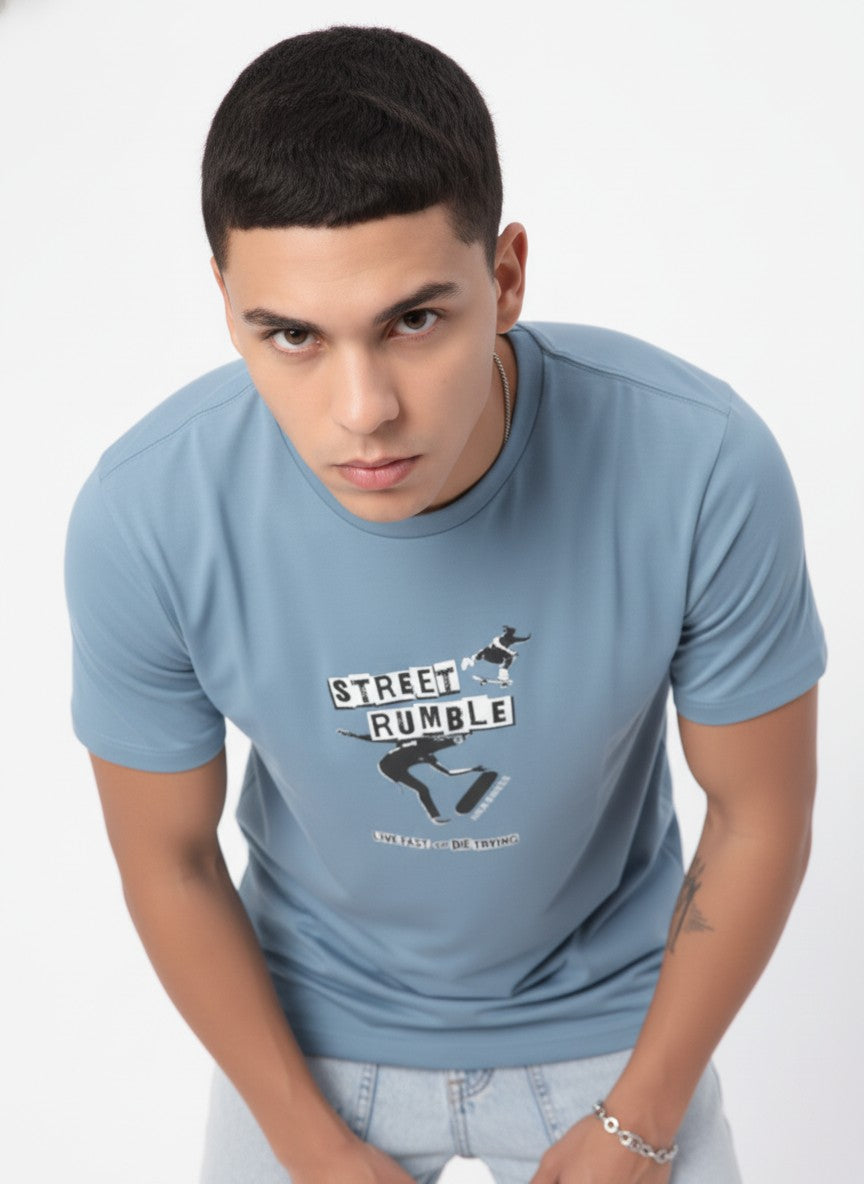 Men Cotton Ice Blue T-Shirt