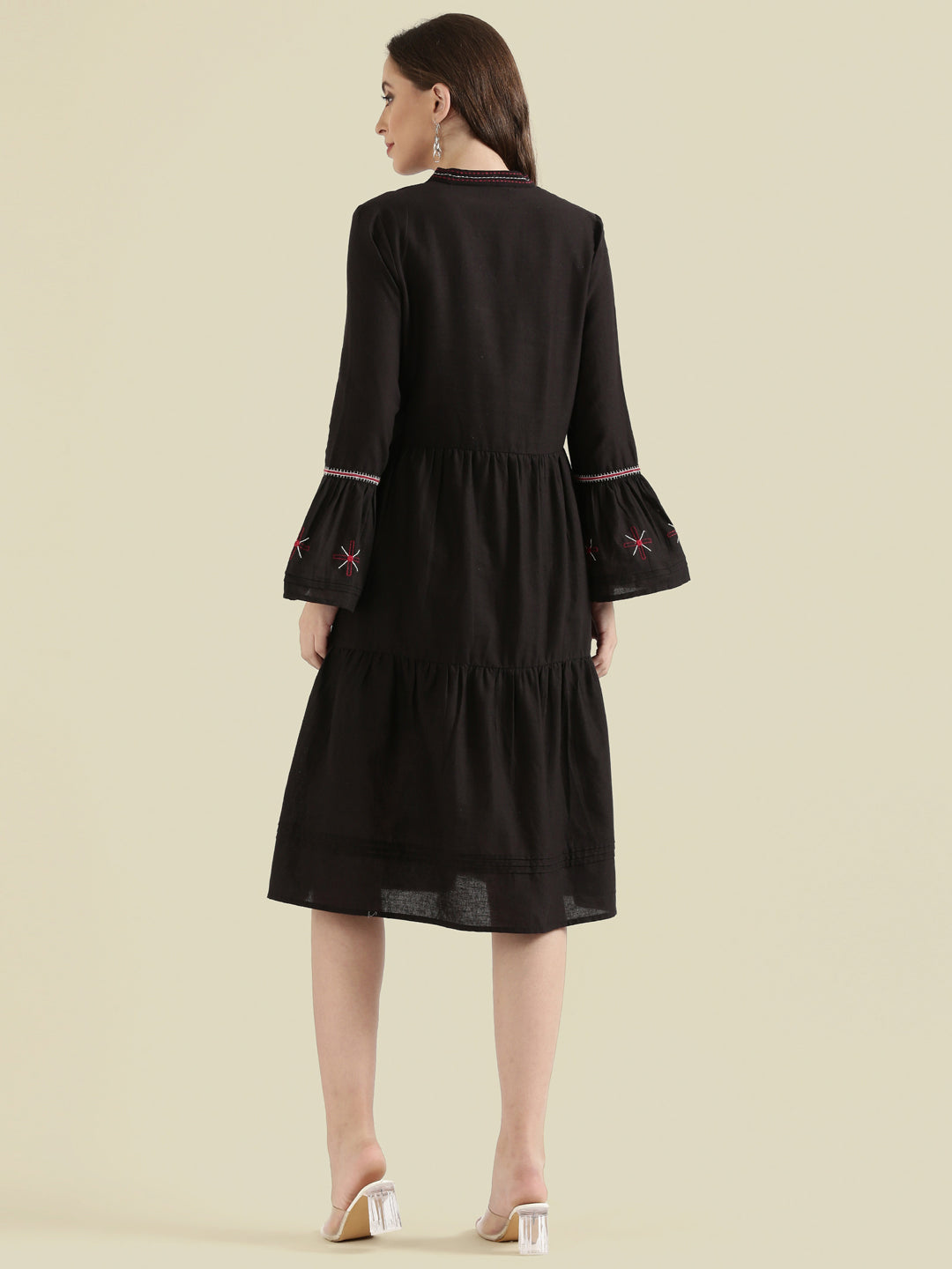 Cotton Embroidered Tiered Midi Dress