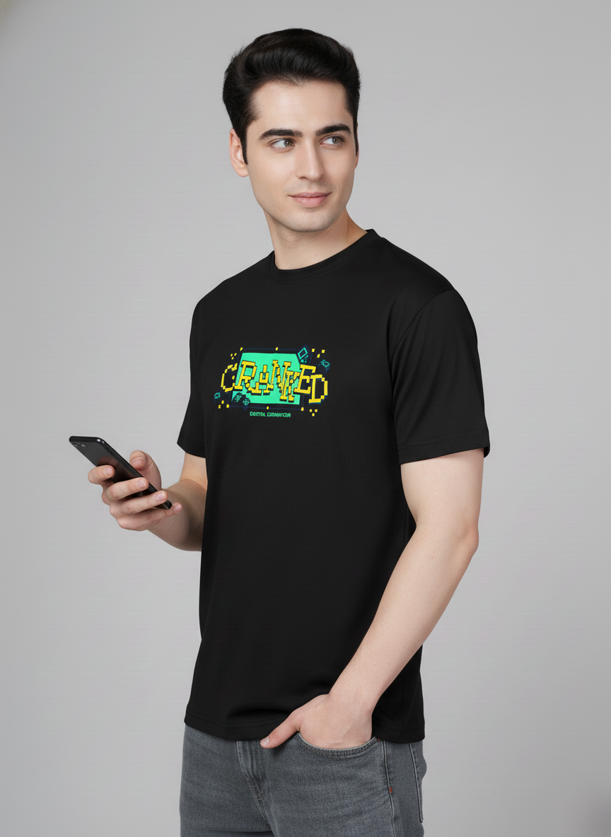 Men Cotton Black Printed Tshirt