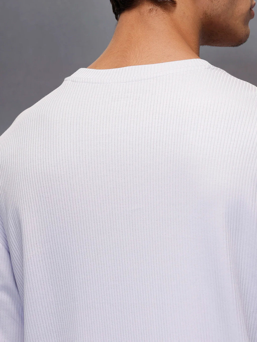 Solid Textured Regular T-Shirt   |  Lavender