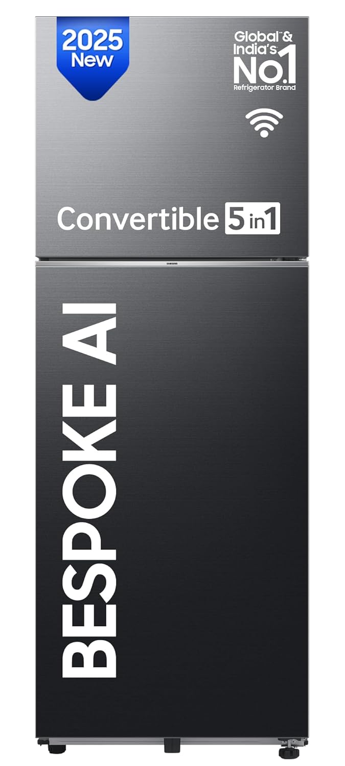 Samsung 396 L, 3 Star, Convertible 5-in-1, Digital Inverter, Frost Free Double Door, Bespoke AI WiFi Enabled Refrigerator (RT41DG6A4DB1HL, Black Matte)