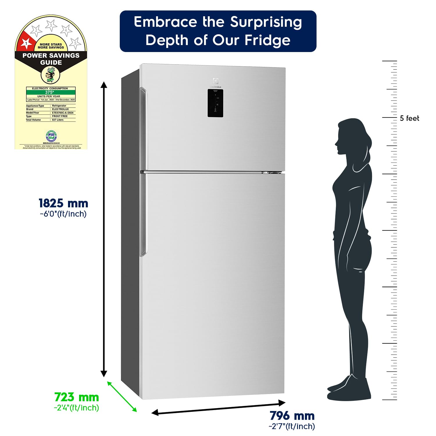 Electrolux 573L Frost Free Inverter Double Door Refrigerator, Top Freezer, TasteLockAuto & TasteGuard Technology, Arctic Silver Steel, UltimateTaste 500, ETE5700C-A | Open Box like New |