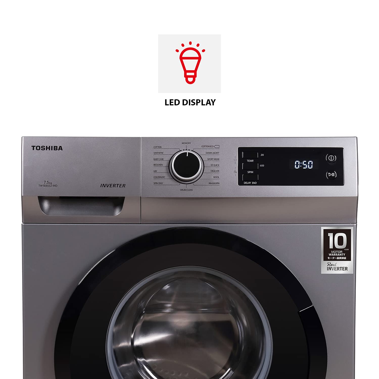 TOSHIBA 7.5 kg Fully Automatic Front Load Washing Machine with In-built Heater Silver  (TW-BJ85S2-IND(SK))