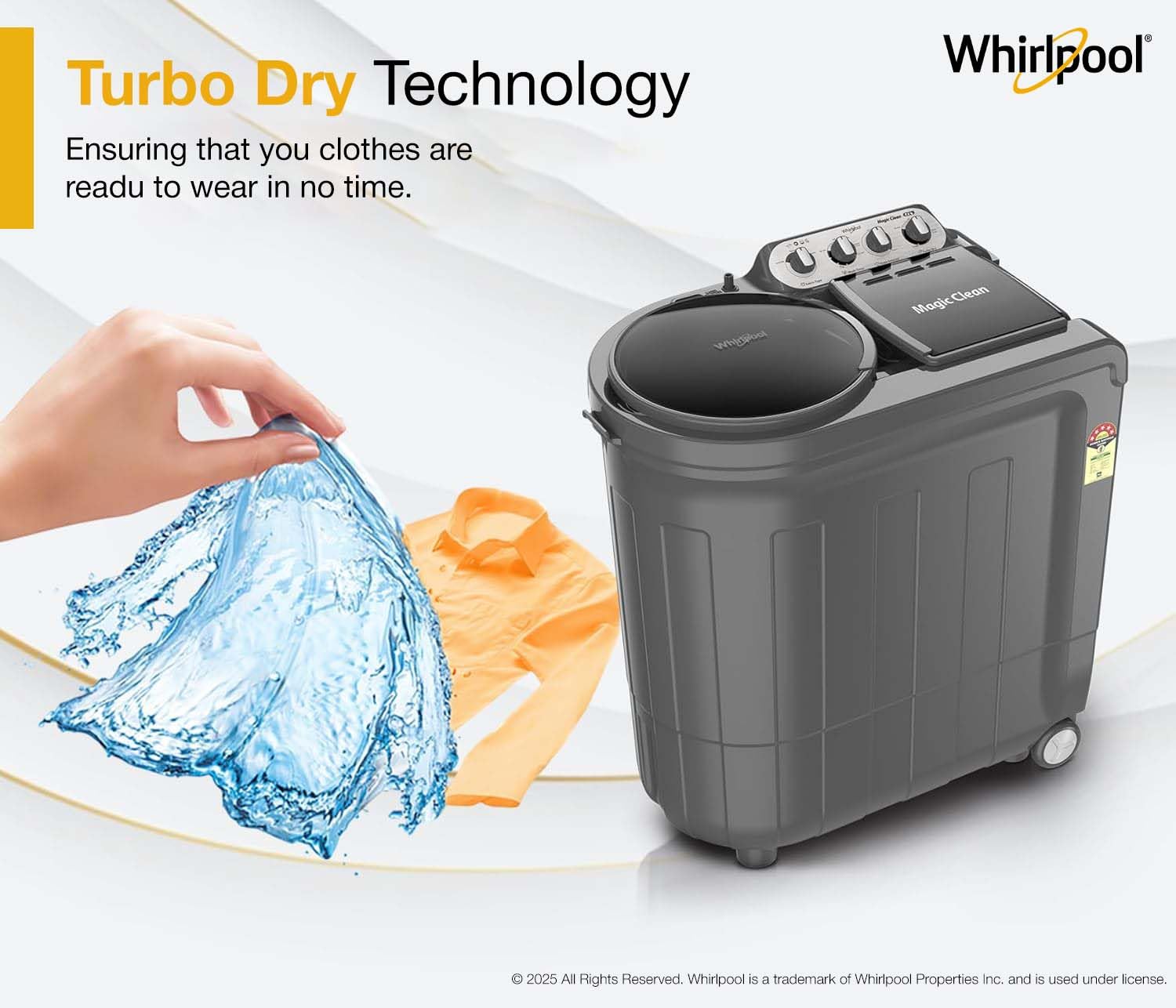 Whirlpool 9 kg 5 Star Semi-Automatic Top Loading Washing Machine (MAGIC CLEAN 9.0 GREY DAZZLE,2x Drying Power)