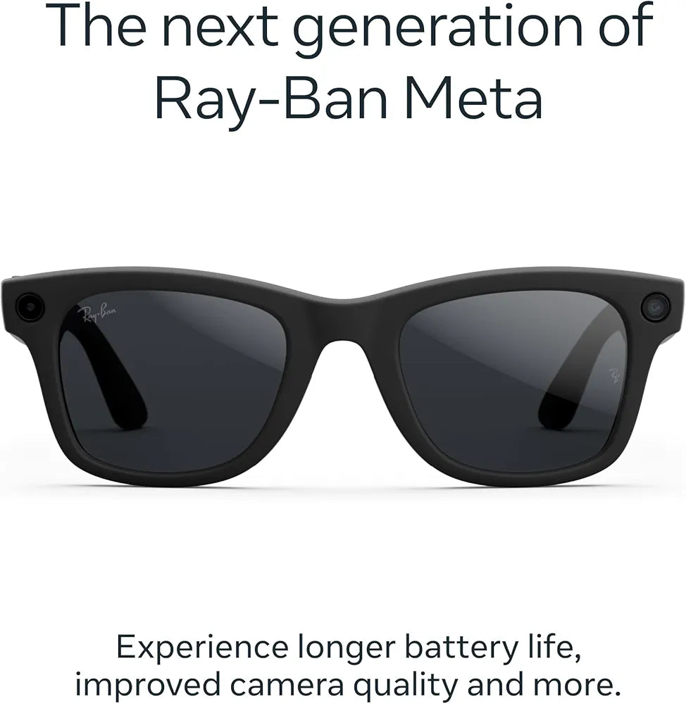 Ray-Ban Meta , Wayfarer Large, Matte Black | Smart AI Glasses for Men, Women — 2X Battery Life — 3K Ultra HD Resolution — 12 MP Ultra-Wide Camera, Audio, Video — Transitions® Grey Lenses